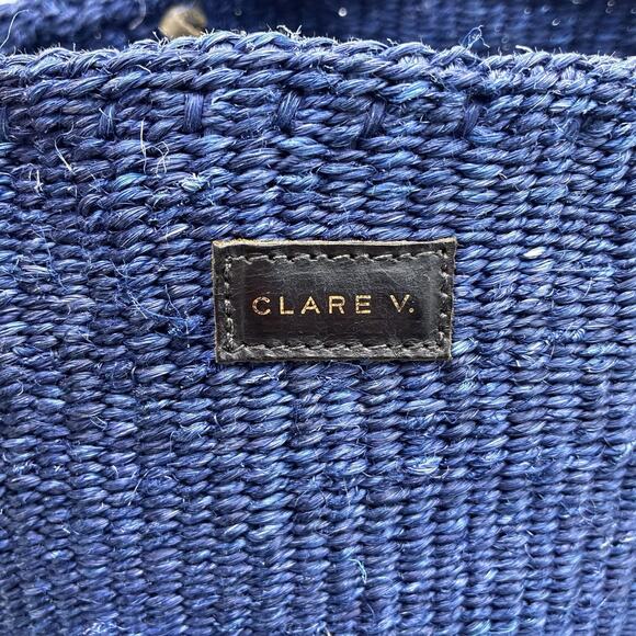 Clare V Kenya Blue Woven Straw Bag Purse Tote Coastal Preppy Tomato Girl - Picture 5 of 9